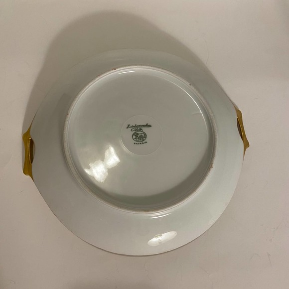 Hutschenreuther Gelb Plate LHS Barvaria Gold Handles Pink Flowers Antique - Picture 7 of 8